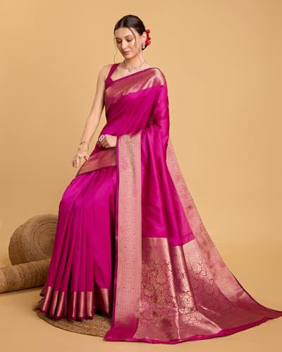 Image of SWORNOF Women's Silk Kanjivaram Kanchipuram Saree With Blouse Piece