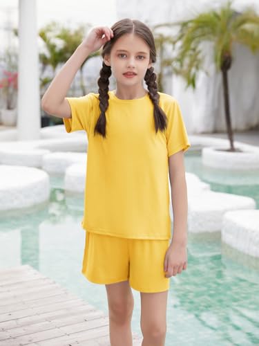Image of Girls Outfits Short Sleeve Tshirts and Shorts Set Summer Clothing