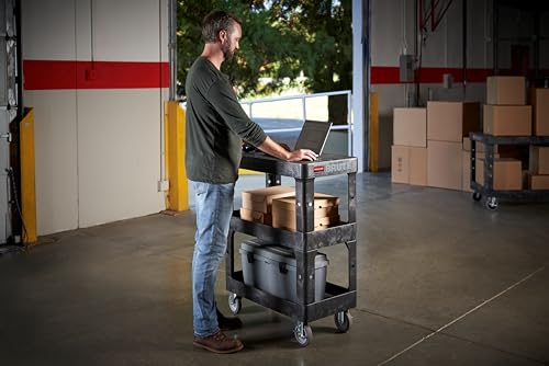 Image of Rubbermaid Commercial BRUTE Heavy Duty 3-Shelf Utility /Service Cart, Small, Flat Shelves, Ergonomic Handle, 600 lbs. Capacity, for Retail Stores /Garage /Cleaning /Maintenance