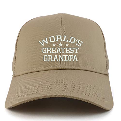 Trendy Apparel Shop World's Greatest Grandpa Structured High Profile Trucker Cap - Khaki #TOP26