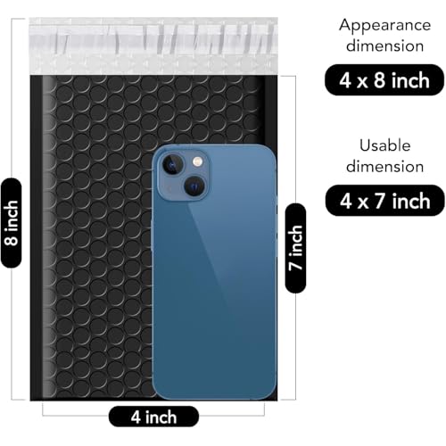 Image of Fuxury 4x8 Bubble Mailer 260 Pack Black Padded Envelopes for Mailing Small Bubble Mailers Usable Size 4x7 inch Bubble Envelopes Self-Seal Padded Mailers for Small Business, Shipping Cards, #000 Bulk