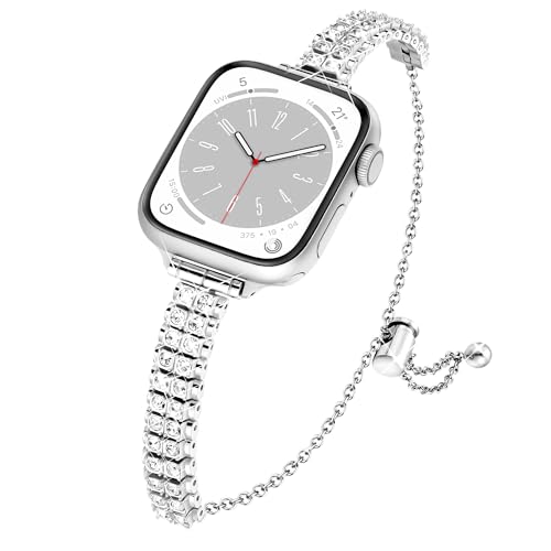 Mazuboho Slim Bling Band Compatible with Apple Watch Bands for Women 38mm 40mm 41mm 42mm 44mm 45mm 49mm, Dressy Metal Bracelet with Rhinestone for iWatch Band Ultra 2/Ultra Series 9/8/7/6/5/4/3/2/1/SE