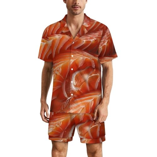 3D Funny Realistic Food Salmon Sushi Men's Pajama Set Short Sleeve Button Down Sleepwear And Shorts Pj Set