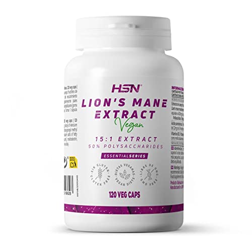 HSN Melena de León 4500mg Hongo Hericium (50% Polisacáridos) | 120 Cápsulas Vegetales | Extracto Lions Mane 15x Más Concentrado | No-GMO, Vegano, Sin Gluten