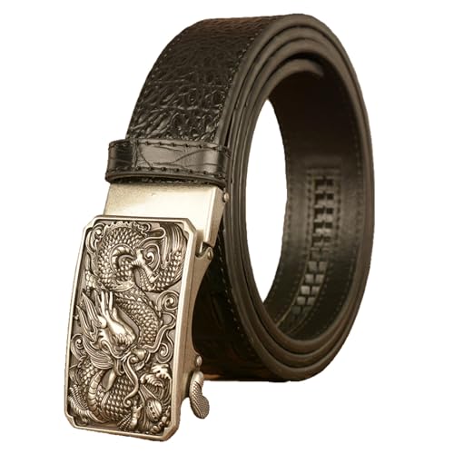 Mens Belt, Cowboy Western Ratchet Crocodile Pattern Leather Belts for Men with Dragon Square Alloy Buckle