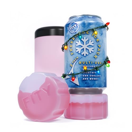 FITY Freeze (2 Pack) - A Multi-Use Freezable Ice Pack 12oz Can Adapter for 16oz Tall Can Tumblers Also use w/Lunch Boxes, Diaper Bags, Sore Muscles, Compatible with YETI MiiR CamelBak BruMate (Pink)