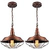 Industrial pendant lights kitchen island 2 pack farmhouse pendant light with adjustable chain rustic pendant light fixture metal cage pendant light with wire cage for dining room barn  urban country home decor