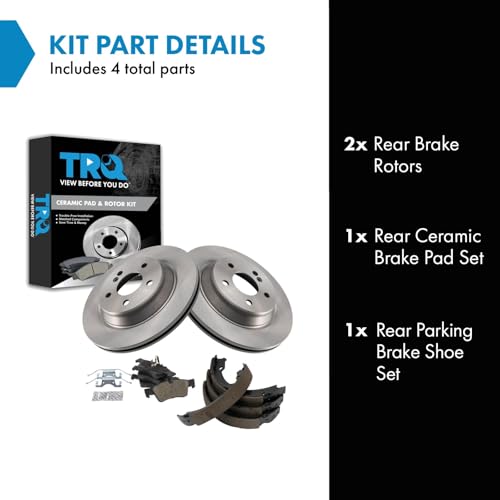 Image of TRQ Rear Brake Pad and Rotor Set Ceramic Parking Brake Shoe Compatible with 2003 Mercedes-Benz CL500 2003-2006 S430 S500