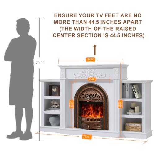 Image of 78 inch Electric Fireplace with Mantel, Electric Fireplace TV Stand White
