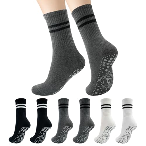 Image of HYCLES Women Pilates Socks, Grips Non Slip Yoga Socks Barre Gym Athletic Grippy Socks 3 Pairs