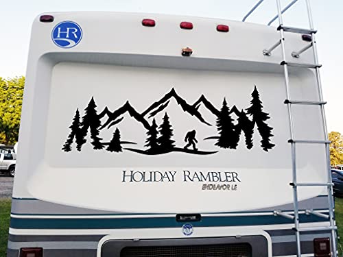 Bigfoot Mountain Forest Scene V8 - Camper RV Graphics Travel Trailer - Die Cut Sticker