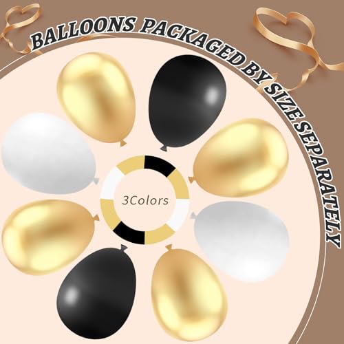 Image of 412Pcs Black and Gold Balloons,18 12 10 5 Inch Different Size Black White Metallic Gold Latex Balloons for Graduation Birthday Wedding Party Decorations