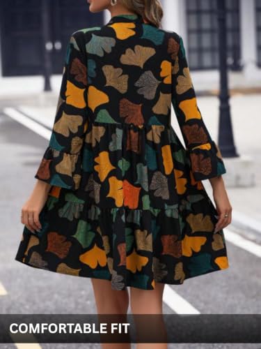 Image of Leriya Fashion Women Women's Floral Printed V-Neck Long Sleeve Fit & Flare Mini Dress - Casual Western One Piece Dress
