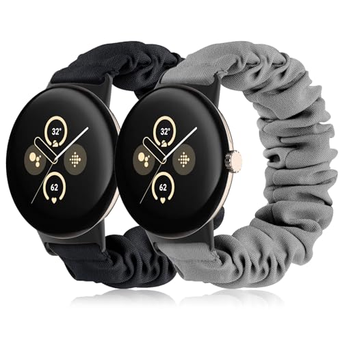 Tovimall Bands Compatible with Google Pixel Watch 2 /Pixel Watch Band,Elastic Fabric Watch Band,Scrunchie Strap Replacement Watch Bands For Women(2 Pack)