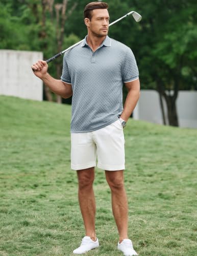 Image of JMIERR Mens Casual Polo Shirt Short Sleeve Vacation Button Summer Beach Knit Stretchy Golf Shirts