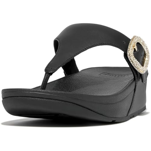Image of FitFlop Womens LULU Crystal Buckle Toe-Post Sandals with Microwobbleboard Technology, Microfiber Toe Post, Slip Resistant Rubber Outsole, Cushioned Arch Support for All Day Comfort