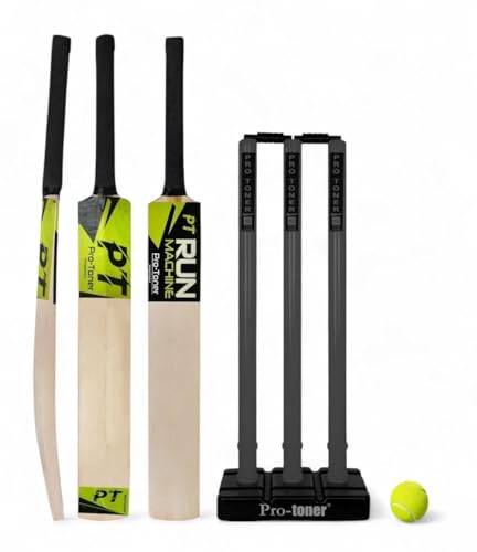 Image of Protoner Cricket Set with Wooden Bat, Stumps and Ball, Sports Kit for Kids and Adults (Adults)