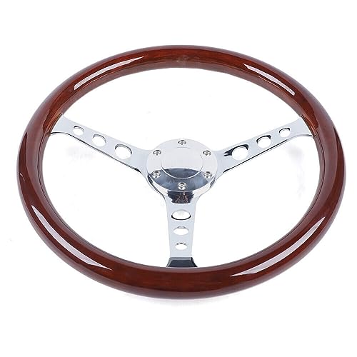 Volante de madera universal, 15 pulgadas, 380 mm, accesorio de tuning, 6 agujeros, caoba, volante vintage