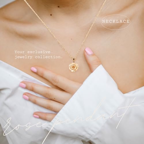 Rose Pendant Necklace for Women, 24K Gold-Plated, Adjustable Length, Fashion Jewelry, Best Gifts for Her4