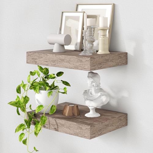 FLYJOE 12 Inch Deep Floating Shelves, 16 Inch Grey Wall Shelves Set of 2
