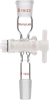 StonyLab Straight Glass Vacuum Flow Control Adapter with PTFE Stopcock & 19/22 Joints - Borosilicate Lab Distillation Supply