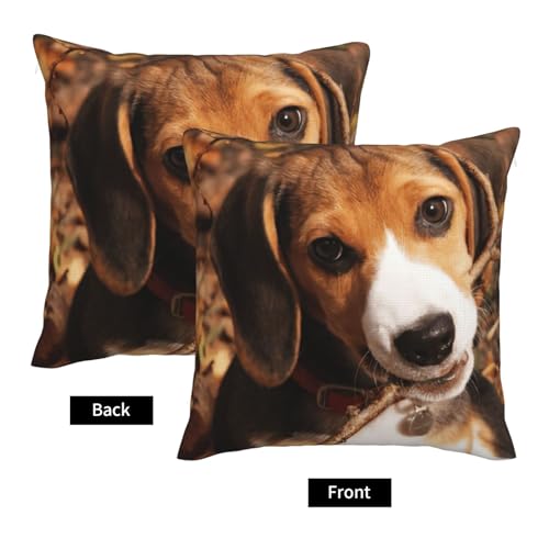 Housse de coussin imprimé beagle mignon en toile imitation lin - 4