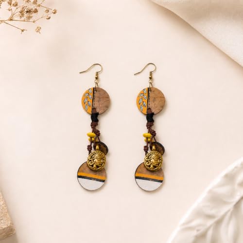 Image of Handcrafted Boho & Tribal Earrings for Women - Wooden, Brass & Terracotta Statement Designs in Drop, Hoop, Loop & Dangle Styles