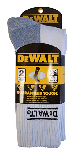 DEWALT Men's 2 Pack All-Season Cotton Crew Work Socks (White),10-132