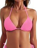 Sucrefas Women's Triangle Bikini Tops String Sexy Halter Push Up Padded Swimsuit Top Rose Pink S