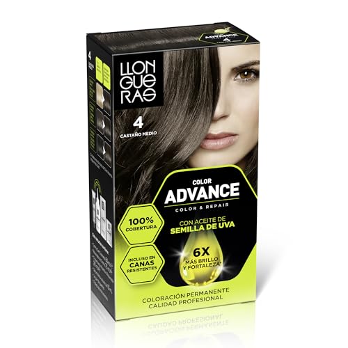 Llongueras Color Advance Tinte Pelo Mujer Coloración Permanente 100% Cobertura Incluso En Canas Resistentes - Tono 4 Castaño Medio