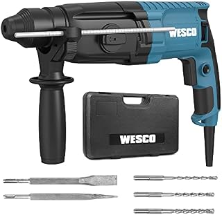 Hammer Drill, WESCO 800W SDS Plus Rotary Hammer Drill, 3 Modes in 1, 2.8J Impact Energy, Variable-Speed, 360° Rotating Handle, Depth Gauge, 5Pcs Drill Bits /WS3212K.1