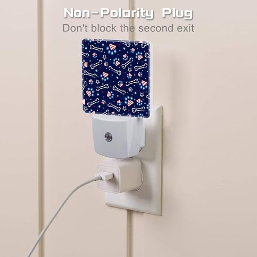 Image of USA Flag and Paw Prints Night Light Plug into Wall, Cute American Patriotic Dog Prints Dusk to Dawn Night Light Plug in,0.5w Energy Saving Sleep Friendly NightLight for Kids Boys Girls Home Decor