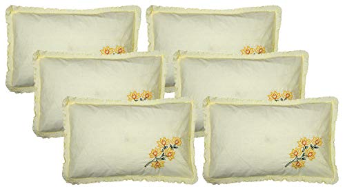 Kuber Industries Embroidery Design 6 Piece Cotton Pillow Cover Set -17"x27" (Cream) Luxury Pillow Covers - CTKTC040279