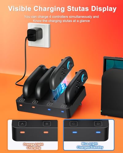 Image of [Switch 2 /1 Both] Controller Charger Dock, FYOUNG Charging Dock for Nintendo Switch 2 2025, 8 in 1 Portable Dual-Direction Magnetic Fast Charger Staion for JoyCon 2 Accessories with USB Type-C Cord