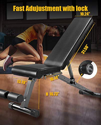 Weight Bench Adjustable, Strength Training Bench for Full Body Workout with Fast Folding- Black(Ships from US)