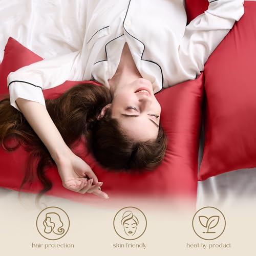 ZIMASILK 100% Pure Mulberry Silk Pillowcase for Hair and Skin Health,Soft and Smooth,Both Sides Premium Grade 6A Silk,600 Thread Count,with Hidden Zipper,1pc (King 20''x36'',Red)