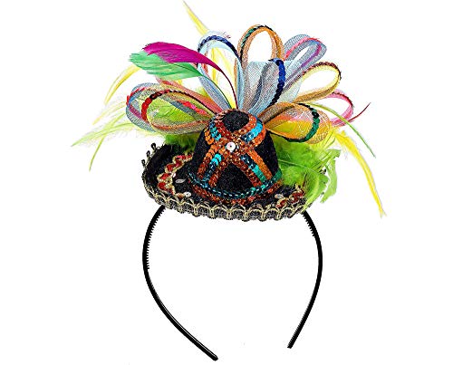 Amscan Cinco De Mayo Fiesta Party Sequins Sombrero Headband with Feather (1 Piece), Multi Color, 2.5 x 5.5