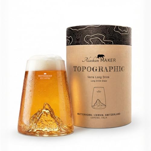 Alaskan MAKER Verre long 450ml - Verre Borosilicate de qualité supérieure soufflé artisanalement avec les montagnes en relief | Cocktail, bière ou soft...