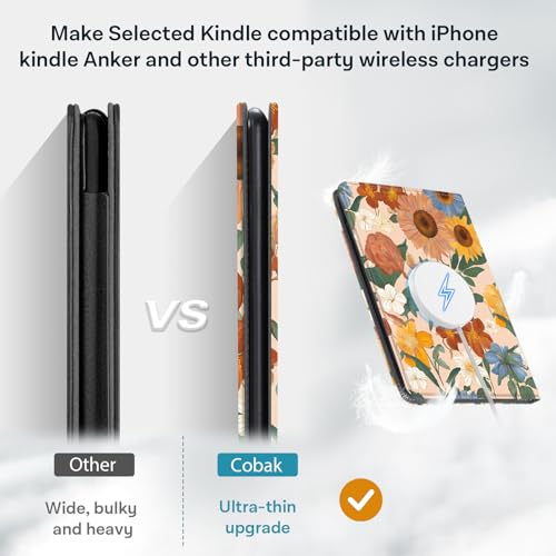 Image of CoBak Stand Case for 7 inch Kindle Paperwhite 12th Gen 2024 and Kindle Colorsoft with Hand Strap - Compatible with iPhone MagSafe, for Samsung /Belkin /Anker Wireless Charging Pads, Durable, Auto Sleep Wake