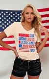 Loves Jesus and America Too Shirt V Neck Women Patriotic T-Shirt USA Flag Tees 4th of July Christian Tops