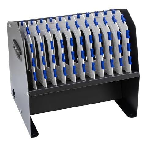 Pearington 10-Device USB Charging Station for Classroom, Home, or Office, Includes 6 AC Outlets & 4 USB Ports, Store Laptops, Tablets & E-Readers up to 1.4" Thick, 17" x 13" x 16" Cover