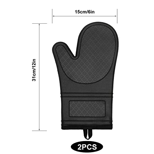 Yutat® Ofenhandschuhe 2er Set - Topfhandschuhe Hitzebeständig bis 300°C, Anti-Rutsch, LFGB-Zertifizierte Ofenhandschuhe Silikon, Perfekt für die Küche, zum Grillen, Kochen und Backen Schwarz