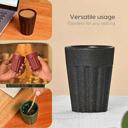 Image of Set of 6 Eco-Friendly Cutting Chai Cups | 100ml Reusable Coffee & Tea Cups | Rice Husk & Bamboo Fiber | Microwave & Dishwasher Safe | Hot & Cold Beverages (Multi Color)