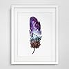 Watercolor Feather Print Space Galaxy Wall Art Mountain Wall Art Guest Room Wall Decor Feather Painting Creative Art Idea 8x10 inch No Frame #2