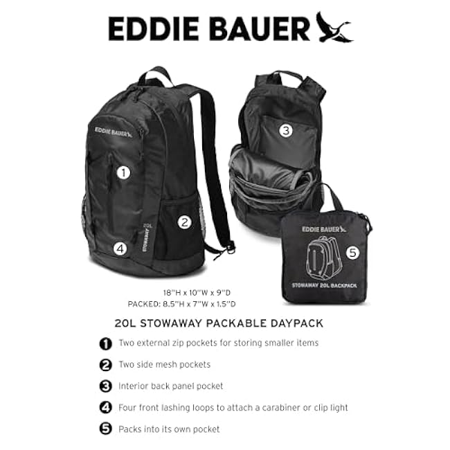 Eddie Bauer Stowaway Packable Backpack | Travel | Outdoor | Lightweight | Foldable | Durable | Ripstop Polyester | 20L - Port Red