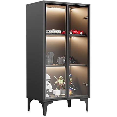 EUREKA ERGONOMIC Curio Display Cabinet, 120 tall Storage Cabinet Showcase with LED Lighting And Adjustable Shelves, Modern Floor Utility Locker Cabinet for Office Living Room Bathroom Home Entryway Cover