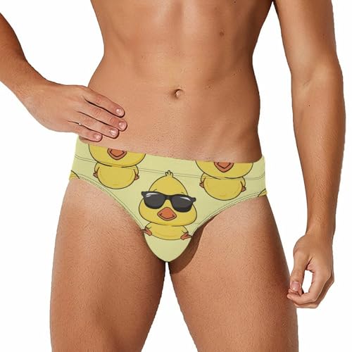 Cute Yellow Duck with Glasses Mens Swim Briefs Quick Dry Swimming Trunks Training Swimsuit Low Rise Swimwear