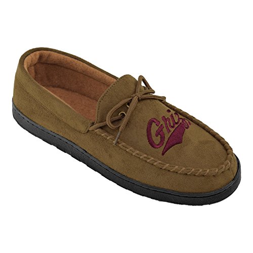 College Edition NCAA (Team) Premium Men’s Moccasin Shoes – Comfortable Flannel Lining Indoor and Outdoor use Easy Slip on and Off, Size 10,Brown