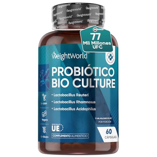 Probióticos y Prebióticos Intestinales 77 Mil Millones de UFC - 60 Cápsulas con 20 Cepas Bacterianas | Con Lactobacillus Salivarius, Lactobacillus rhamnosus, Bifidobacterium e Inulina Orgánica