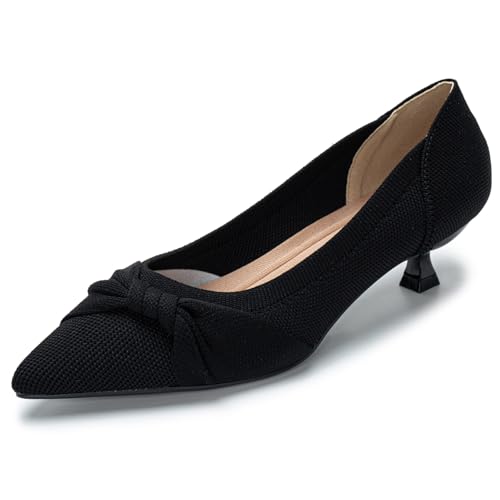 Kitten Heels for Women with Bow Pointed Toe Low Heels Closed Toe Comfortable Pumps Wedding Dress Shoes
